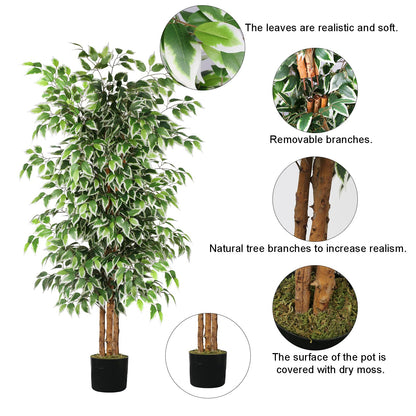 GTIDEA 6ft Artificial Tree Ficus, Tall Faux Trees Indoor with Natural Trunk and Fake Silk Tree Fake Plants for Home Spring Decor Living Room Outdoor Balcony House Office (Included Dried Moss)