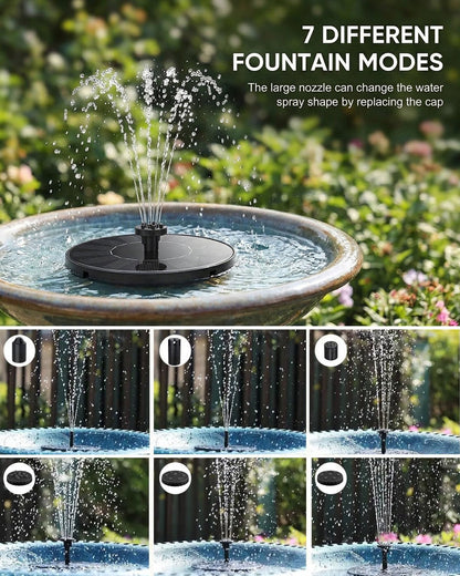 Olutula Solar Bird Bath Fountains, 2026 Upgraded 1.4W Solar Fountain Pump with 7 Nozzles, Free Standing Floating Solar Powered Water Pump Fountain for Bird Bath, Garden, Pond, Pool, Outdoor (6.3in)