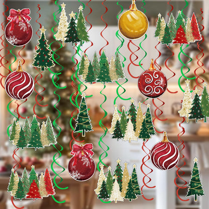 Horaldaily Christmas 44 Pieces Party Hanging Swirl Banner Decorations, Christmas Trees Ball Ornaments Party Hanging Swirls Streamers Ceiling Decor for Home Office Classroom School Boys Girls Supplies
