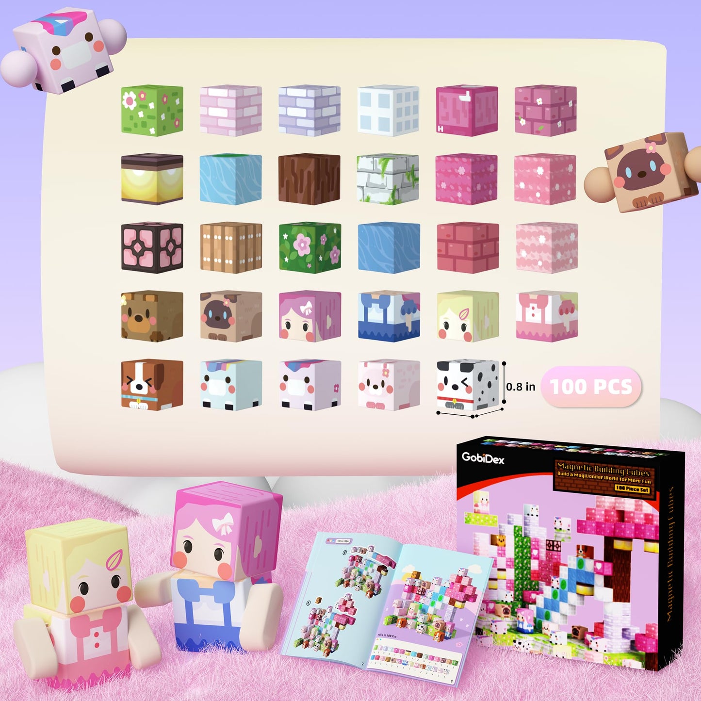 GobiDex 100PCS Magnetic Blocks Kid Building Toys for 3+ Years Old Girls, Upgraded STEM Sensory Gifts for Princess, Kids Magnets Game for Toddler