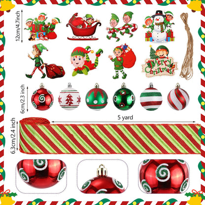 43 Pcs Elf Christmas Tree Decorations Elf Christmas Tree Hanging Ornaments Topper Candy Ball Pendant Red White Green Hanging Ornaments for Holiday Party Decoration
