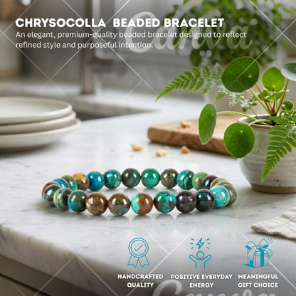 Cherry Tree Collection Chrysocolla Beaded Bracelet – Genuine 8mm Gemstone Stretch Bracelet for Men & Women – Handmade Crystal Bracelet - (Chrysocolla - S)
