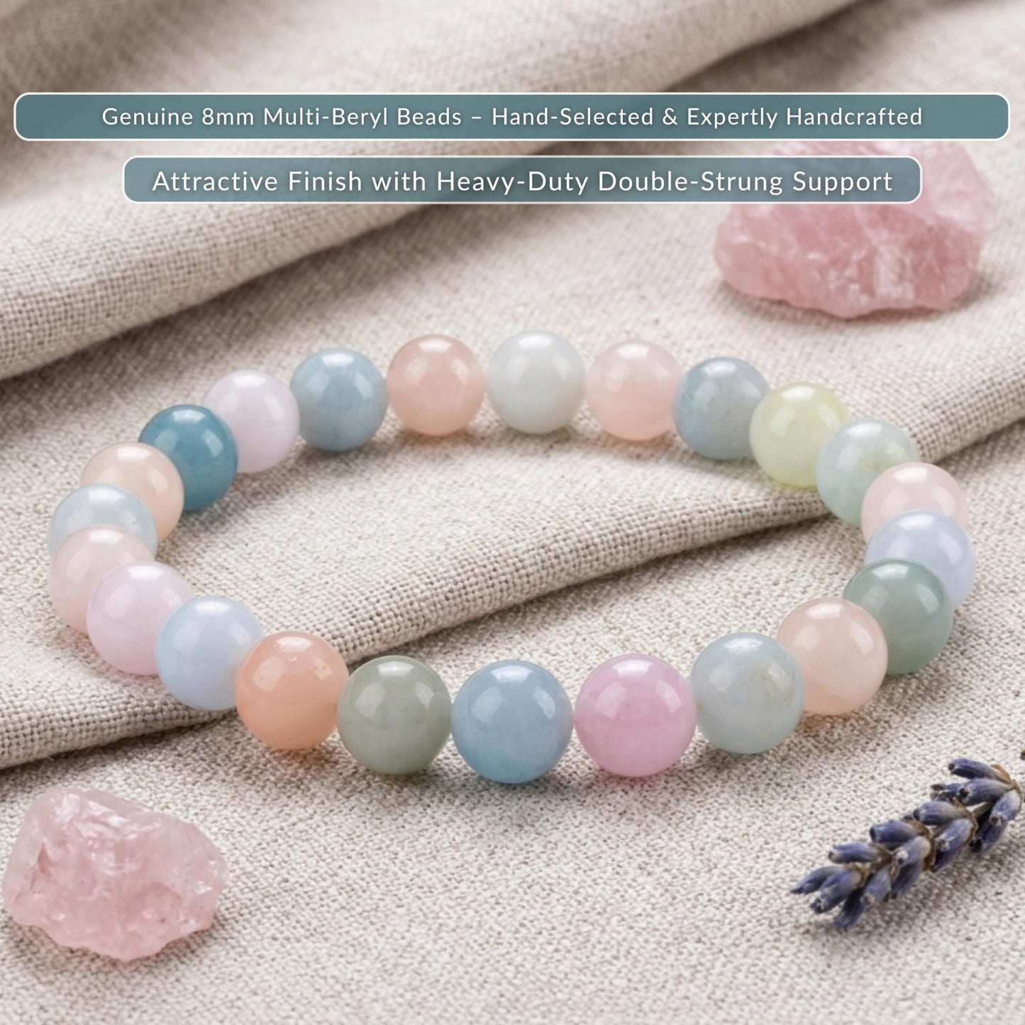 Cherry Tree Collection Multi-Beryl Beaded Bracelet – Genuine 8mm Gemstone Stretch Bracelet for Men & Women – Handmade Crystal Bracelet - (Multi-Beryl - S)