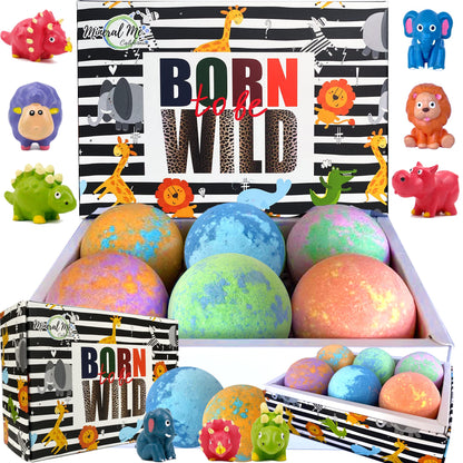 Bath Bombs for Kids with Toys Inside - Organic Bubble Bath Fizzies with Jungle Animal Toys. Gentle and Kids Friendly Spa Bath Balls, Bath Fizz Balls - Birthday Gifts for Toddlers, Boys, Girls