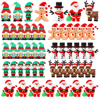 Halloscume 50 Pcs Mini Christmas Figurines Rubber Miniature Snowman Santa Gnome Reindeer Gingerbread Collectible Elf Figurines Ornaments for Home Table Decoration Xmas Holiday Party Supplies Gift