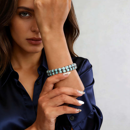 MAIYIDACK Double Row Amazonite Hematite Energy Art Jewelry, 3-in-1 Triple Protection Bracelet for Courage & Communication, Spiritual Men & Women, Reiki Healing Gift (Amazonite)