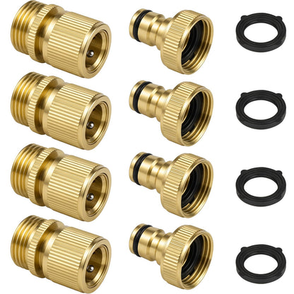 Dalmbox Solid Brass Garden Hose Quick Connect Fittings, 3/4" GHT,Quick Connect Kit, Female &Male Connectors with Extra Washers, Leak-Resistant, Quick Release Hose Connector for Garden Watering,4 sets