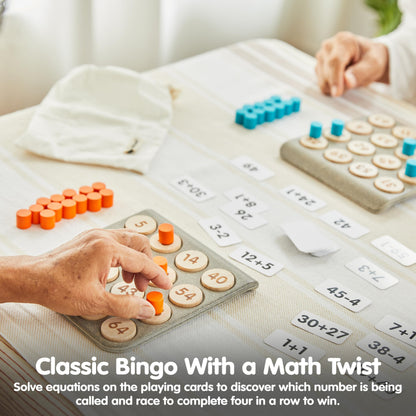 PlanToys® Wooden Math Bingo Game for Montessori Inspired Number Play | Early Math, Counting and Logical Thinking Activity | Eco Friendly Wooden Learning Game for Home or Classroom