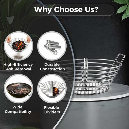 MGSJ Craft Charcoal Ash Basket, Stainless Steel Charcoal Basket with Divider, Fits Large Big Green Egg Grill, Kamado Joe Classic and Other Similar Grills, Kamado Joe Accessories for Men