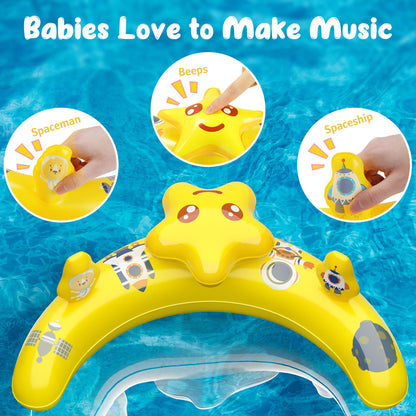 WayEee Baby Pool Float with UPF50+ Canopy - Inflatable Swim Float, Adjustable Safety Seat, Toy Play Console, Sun Protection for Baby 6-36 Months, Infant, Todder Summer Gift, Pool, Bathtub, Beach, Blue