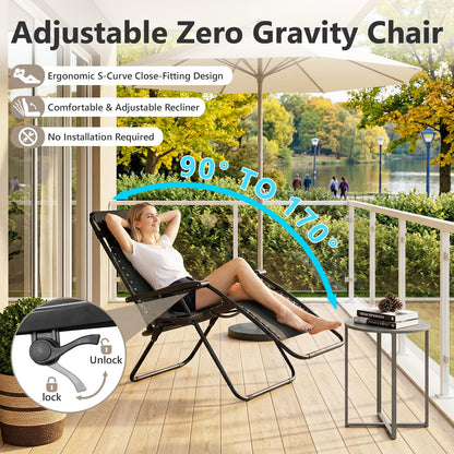 MAKE CHANGES Zero Gravity Chairs Set of 2, Adjustable Lounge Chair Outdoor Recliner, Folding Reclining Lawn Chair, Anti Gravity Chair with Pillow & Cup Holder for Pool Camping Sunbathing Beach Patio