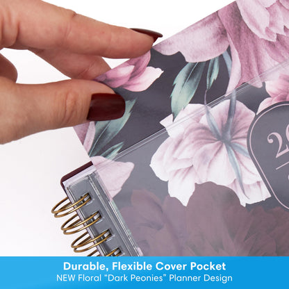 Blue Sky 2026-2027 Weekly and Monthly Academic Year Planner Calendar, July 2026 - June 2027, 5.875" x 8.625", Flexible Pocket Cover, Wirebound, Laminated Tabs, Includes Extra 30 Sheets of Notes, Dark Peonies
