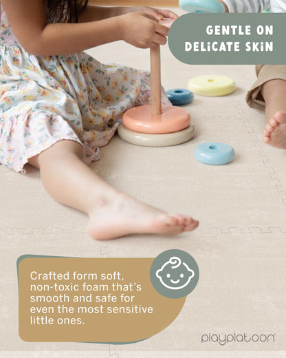 Play Platoon Non-Toxic Large Baby Play Mat for Floor, 9 Tile 72 x 72 inch - Extra-Thick Interlocking Foam Floor Tiles 24 x 24 in Puzzle Mat Pieces with Border, Playmat Rug for Kids - Brushed Cotton