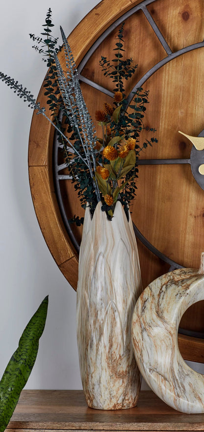 Deco 79 Ceramic Decorative Vase Marbled Centerpiece Vase with Angled Edge Opening and Rust Accents, Flower Vase for Home Decoration 7" x 7" x 21", Beige