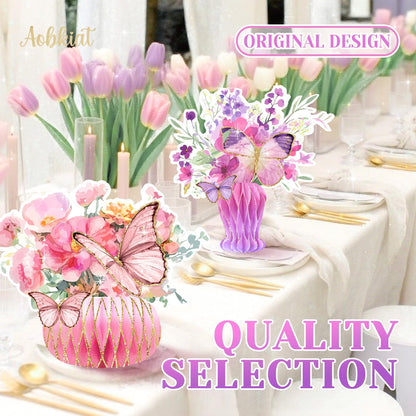 AOBKIAT Women Birthday Decorations Party Centerpieces,Large Size Table Centerpieces with Glitter Edge,Pink Purple Cardboard Honeycomb Base for Mother Day,Baby/Bridal Shower,Wedding,Gradient Vase