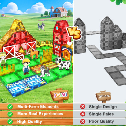 IGIVI Magnetic Tiles Farm Animals Toddler Toys, STEM Magnet Building Blocks for Kids Ages 3-5 5-7 4-8, Preschool Montessori Sensory Toys Gifts for 3+ Year Old Boys & Girls
