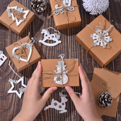 27Pcs Pieces Christmas Wooden Tree Decorations, White Silver Hanging Ornaments Set, Winter Holiday Party Snowflake Elk Snowman Decor Crafts for Xmas Wonderland Home Door Wall Window Box (White Silver)