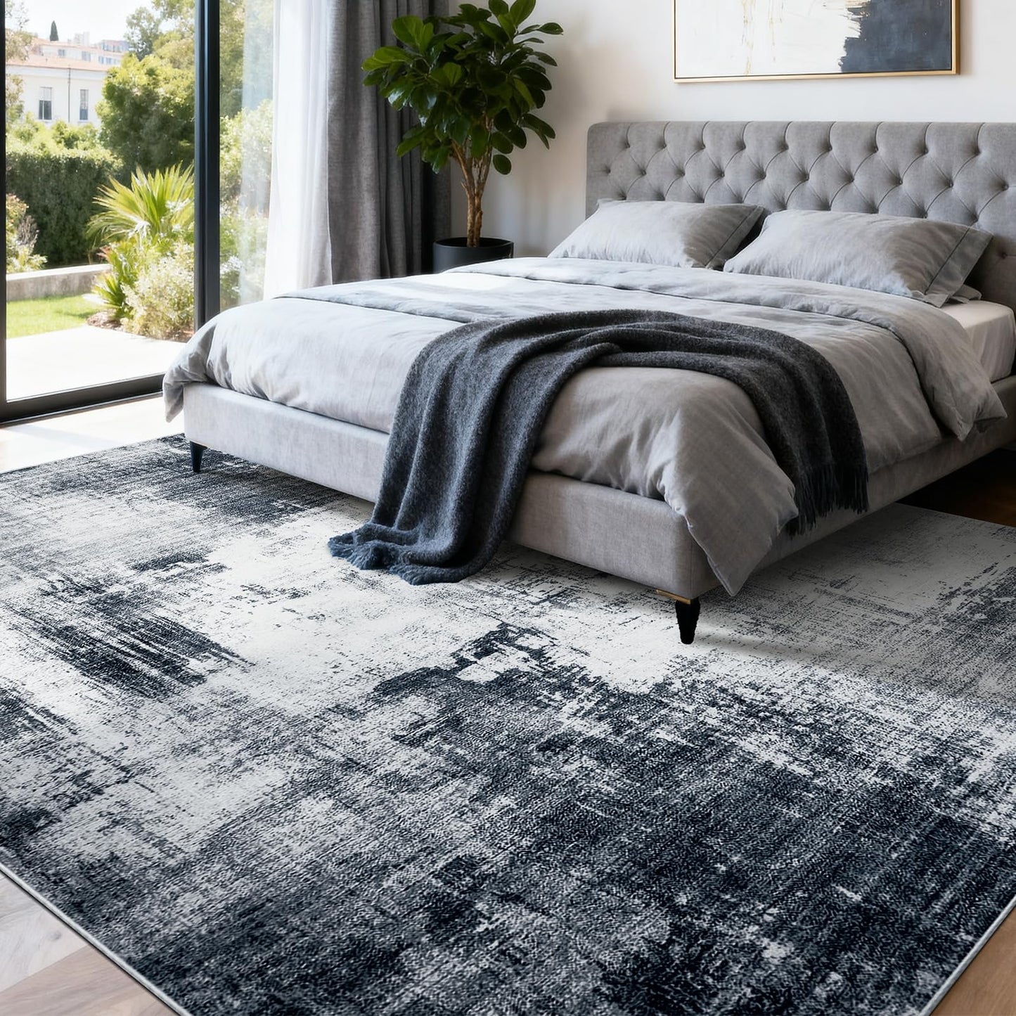 WEZVIX Area Rug 5x7 Living Room Rugs, Modern Abstract Washable Rug,Non-Slip Stain Resistant Carpet for Entryway Bedroom Dining Room Farmhouse Nursery Home Office-Abstract Blue Gray
