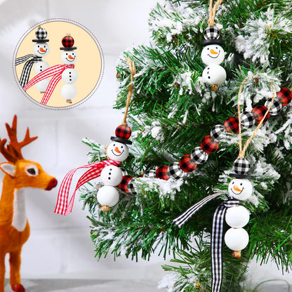 Landical 180 Piece DIY Christmas Snowman Wooden Bead Crafts Christmas DIY Ornaments Red Black Buffalo Plaid Wood Round Bead Xmas Print Wooden Beads with Twine Scarf for Crafts