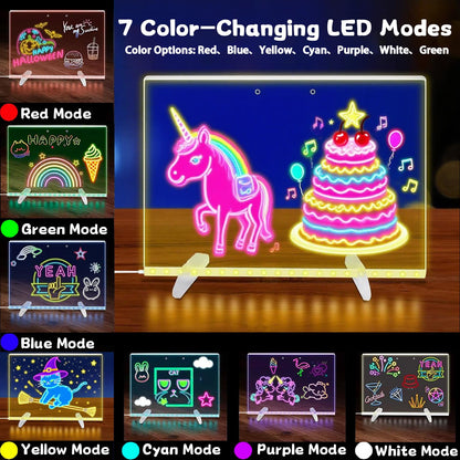 2026 2Pack LED Drawing Board with Colors, Glow Doodle Acrylic Dry Erase Board for Kids Ages 6+, 13.7"x9.75" Plug-in Light Up Note Boards for Boys & Girls Drawing & Creative Play