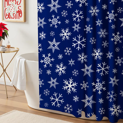 Christmas Shower Curtain: Blue White Snowflakes Christmas Bath Shower Curtain Set with Hooks, Serene Winter Snowflake Merry Xmas Fabric Bathroom Decorations for Home Farmhouse Window Indoor Decor