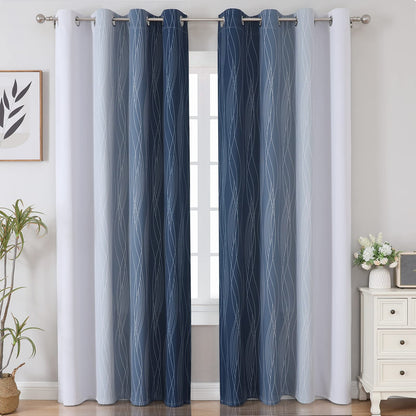 Estelar Textiler Navy Blue and Greyish White Blackout Curtains for Bedroom 84 Inches Long, Full Room Darkening Grommet Curtains for Living Room,Thermal Insulated Ombre Drapes,52Wx84L,2 Panels