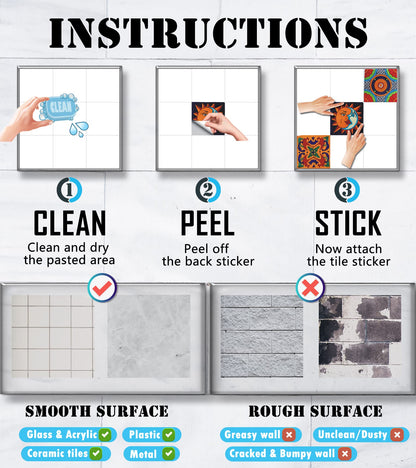 Tile Stickers Wall Decor Bathroom Kitchen Wall Sticker Waterproof PVC Decoration Stickers - 2D Sticker with Retro Design in Mosaic Style (Style-1, 4 x 4 Inch)