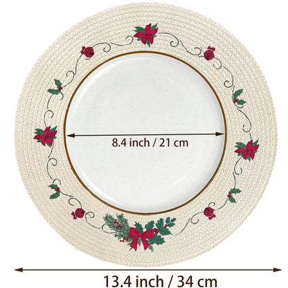 LaneVines Christmas Placemats Set of 4 Round Placemats, Embroidered Holiday Table Placemats Christmas Decorations for Kitchen Dining Table Mats Table Decorations