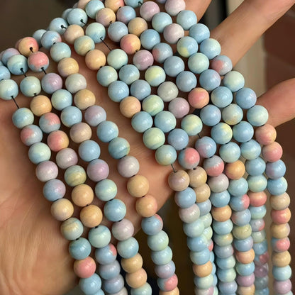 MJDCB Natural Stone Beads 8mm 43pcs Round Rainbow Stone Loose Gemstone Bead Charms for Jewelry Making Bracelet Necklace Earring Pendant
