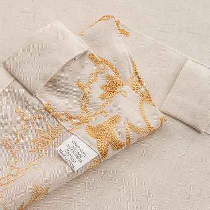 Tootop Bohemian Curtains Linen Gauze Embroidered Curtains Bohemian Floral Beige Farmhouse Living Room Decor Rustic Semi-Blackout Curtains Tieback Pocket or Folded Edge 2 Panel 84 Inch Gold