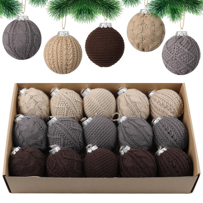 15-Pack Neutral Christmas Ornaments Crochet Christmas Balls - Handmade Style Yarn Ornaments,3.15 inch Knitted Cotton Baubles for Rustic Farmhouse Holiday Xmas Gift Decor (Grey Scheme)