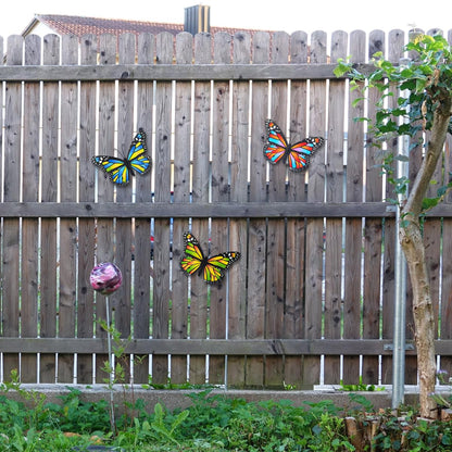 EOORAU Metal Butterfly Outdoor Wall Decor - 3pcs Metal Butterflies Wall Hanging Sculpture Decorations for Fence Patio Yard Garden Tree Gift for Mom Friends