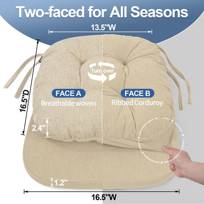 BUYUE Double-Layer Thickened Chair Cushion for Dining Chair, Natural Latex Foam Support, 2-Faced Reversible Kitchen Seat Cushion, Practical Non-Slip Chair Pad, 1 PC, Beige