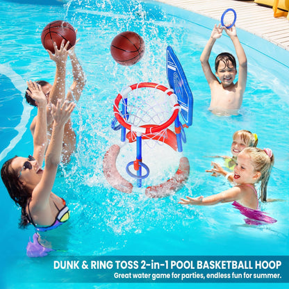 AuroTops Pool Basketball Hoop Poolside with Backboard & Ring Toss Pool Games,Floating Basketball Hoop for Pool Toys for Kids Ages 4-8,Family Party Summer Toys for Kids Ages 8-12,Summer Vacation, Blue