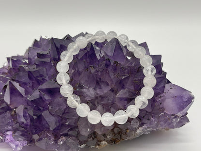 GAF TREASURES Clear Quartz Crystal Bead Bracelet 8mm, Genuine Clear Quartz Stretch Gemstone Bracelet, Healing Crystal Bracelet, Gift for Men & Women (1)