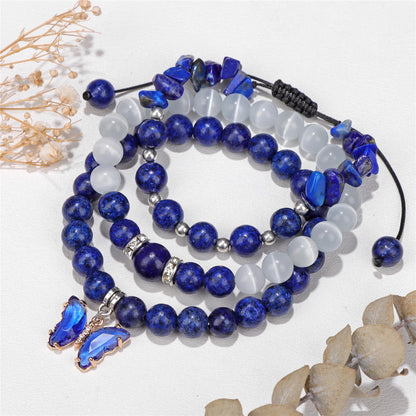 Raicegs Healing Crystal Bracelets for Women Lapis Lazuli Butterfly Bracelet Set 8mm Natural Stone Beaded Bracelet Anxiety Stress Relief Purple Bracelets for Women