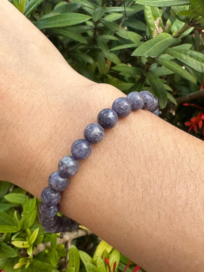GAF TREASURES Iolite Crystal Bead Bracelet 5-9mm, Genuine Iolite Stretch Gemstone Bracelet, Healing Crystal Bracelet, Gift for Men & Women (1)
