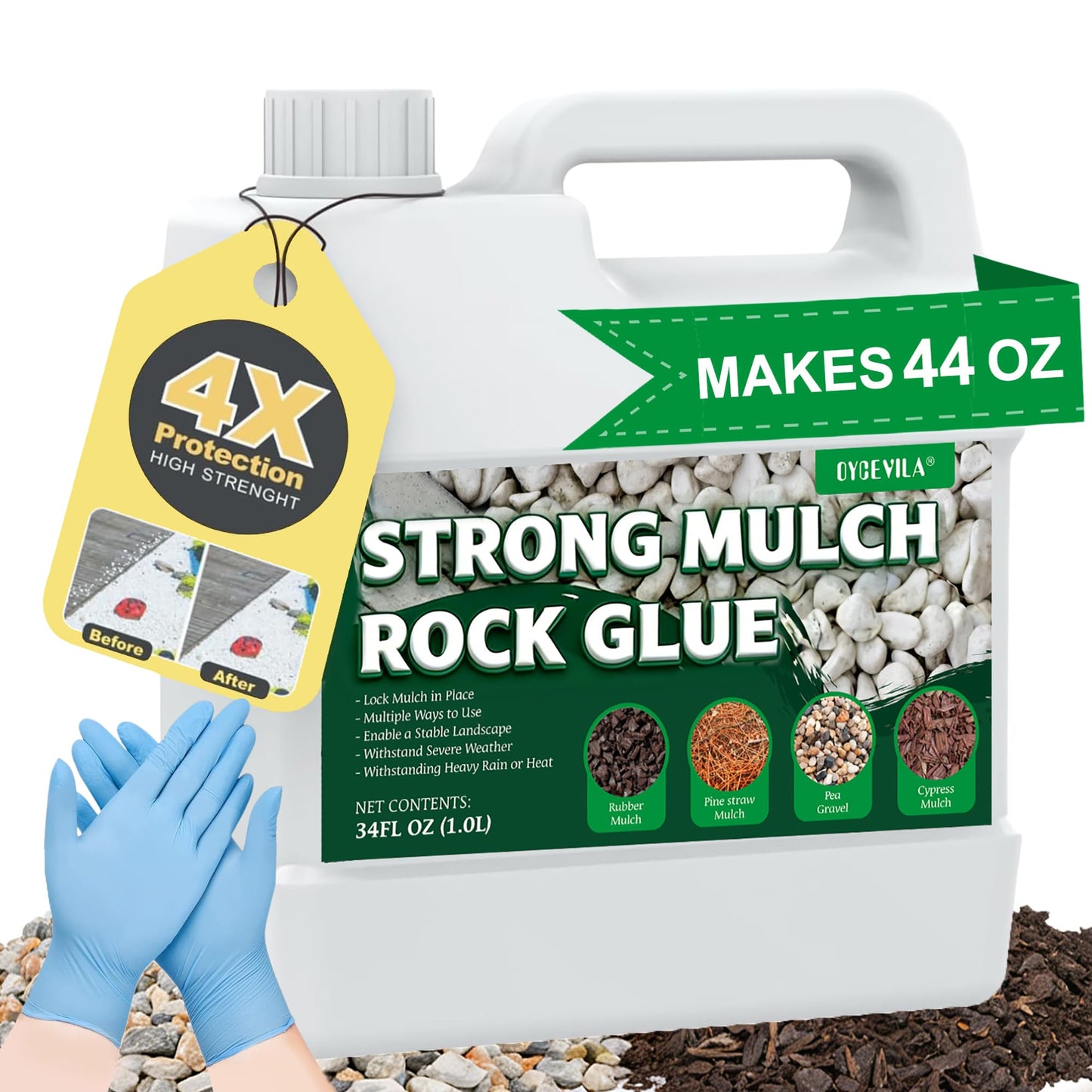 34 oz Clear Mulch Glue for Landscaping — Strong Rock Glue for Landscaping, All-Weather Anchor Binder Adhesive, Locks Down Gravel & Stones, Prevents Wind & Rain Erosion, Pet-Safe (Covers 100 sq ft)