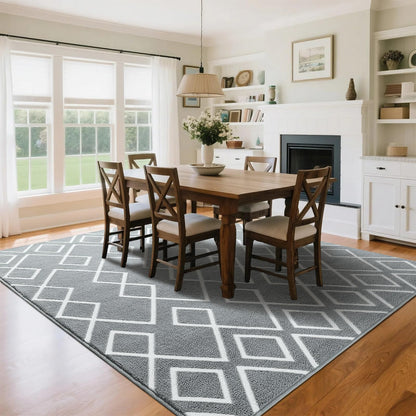 Rtizon Soft Area Rug for Bedroom, 5x7Ft Moroccan Rugs for Living Room, Geometric Non-Slip Carpet with Memory Foam for Boys Girls's Bedside Office Dorm Hallway, Grey and White