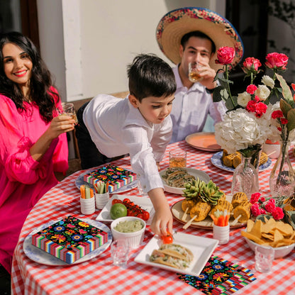 Pack of 50, Mexican Fiesta Napkins, Colorful Floral and Serape Stripe Design, Disposable Paper Napkins for Cinco de Mayo, Taco Night, Birthdays, Mexican-Themed Party Supplies, 13x13 Inches Unfolded