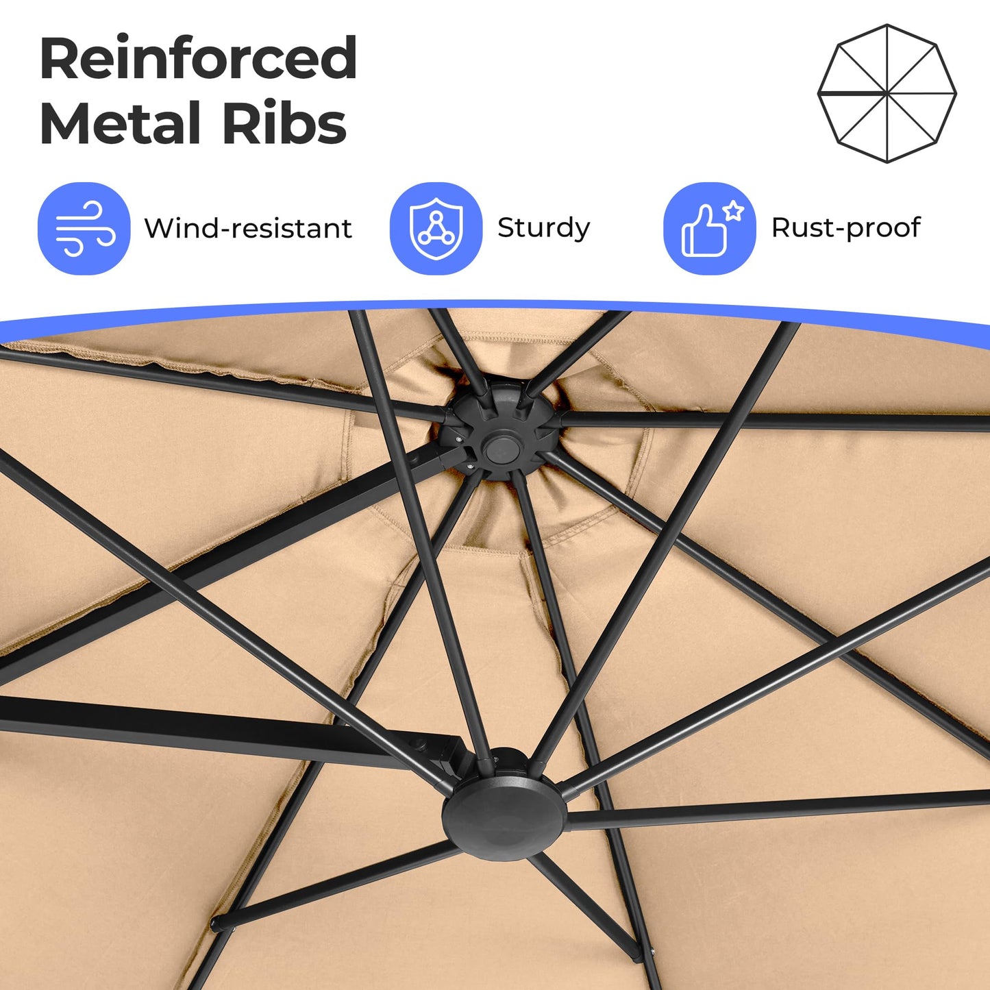 SUPERJARE 9ft Cantilever Umbrella with Base Included, Large Outdoor Umbrellas for Patio, Foot Pedal for 360° Rotation, Durable Metal Ribs, Offset Patio Umbrella, for Pool, Deck, Beige