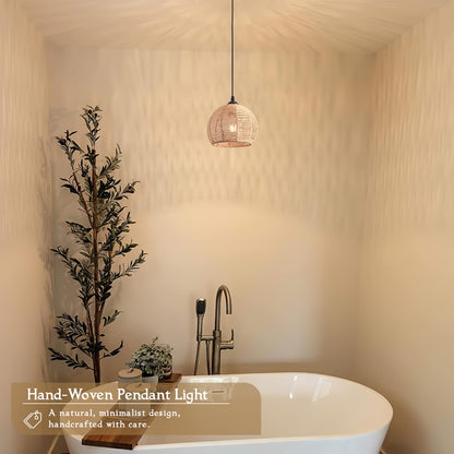 AyshwillDec Mini Hemp Rope Woven Pendant Light Woven Light Fixture Boho Chandelier Light Fixture Wicker Pendant Light Rattan Light Pendant Dome Wicker Chandelier for Bedroom Kitchen Island(Bulb Incl.)