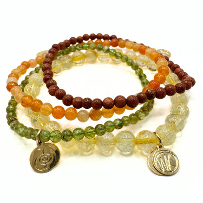 Success Crystal Bracelet Stack 4mm – Healing Stone Beaded Bracelets – Citrine, Peridot, Red Aventurine, Goldstone - Spiritual Energy Jewelry for Abundance, Growth, Manifestation Power, and Ambition - Elastic, Unisex, Gift-Ready