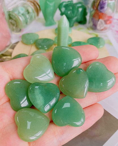 QINJIEJIE 20 PCS Green Aventurine Natural Heart Healing Crystals Polished Crystal Cute Mini Stones Pocket Palm Love Gemstones Set Bulk Wholesale Reiki Energy Balancing Meditation Valentine's Day Gift