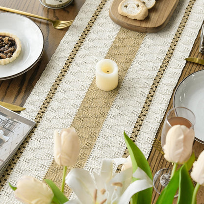 Artoid Mode Burlap Brown Farmhouse Woven Rustic Table Runner, Seasonal Holiday Hollow Kitchen Dining Table Decoration for Home Party Decor 12x72 Inch