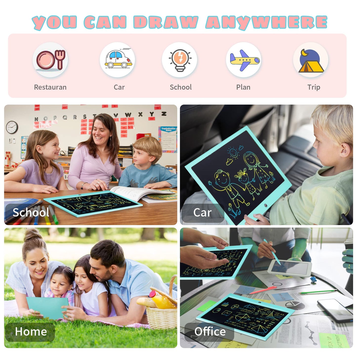 LCD Writing Tablet for Kids, 15 Inch Colorful Electronic Doodle Board, Educational Learning Kids Drawing Tablet Toys, Christmas Birthday Gift for 3 4 5 6 7 8 9 Year Old Girls Boy