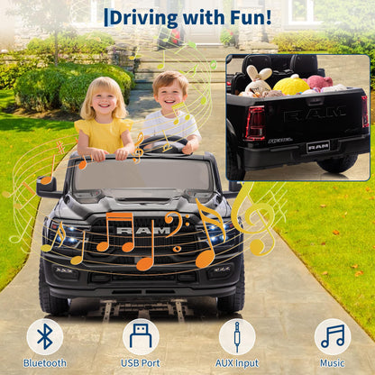 GarveeLife 24V Ride on Toys Licensed RAM 2500, 2 Seater Ride on Truck w/Remote Control, Spacious Truck Bed, 3 Speed, LED Lights, Suspension, Birthday Xmas Gifts for Boys Girls