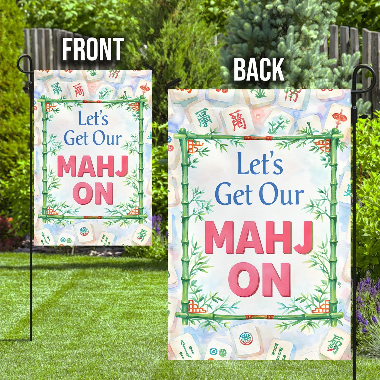 MAIANEY (12x18") Mahjong Garden Flag, Mahjong Welcome Garden Flag – Mahjong Gifts & Party Decor, Cute Mahj Porch Sign, Double Sided Outdoor Yard Flag for Game Night & Mahjong Lovers, Double Sided