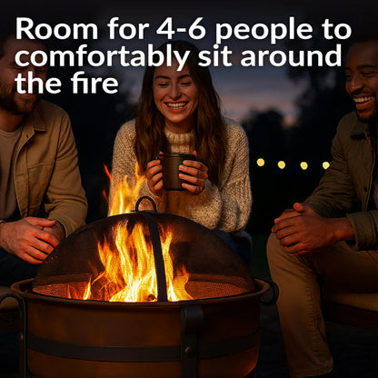 Sunnydaze 29-Inch Wood-Burning Outdoor Fire Pit - Bronze Cauldron Wood Fire Pit for Outside - Includes Poker and Spark Screen