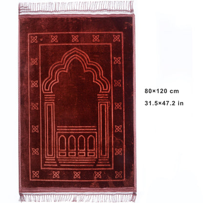 Muslim Prayer Rug-Soft Thick Velvet Islamic Prayer Mat, Traditional Sajadah with Tassels for Men and Women, Comfortable Daily Prayer at Home, Mosque or Travel.